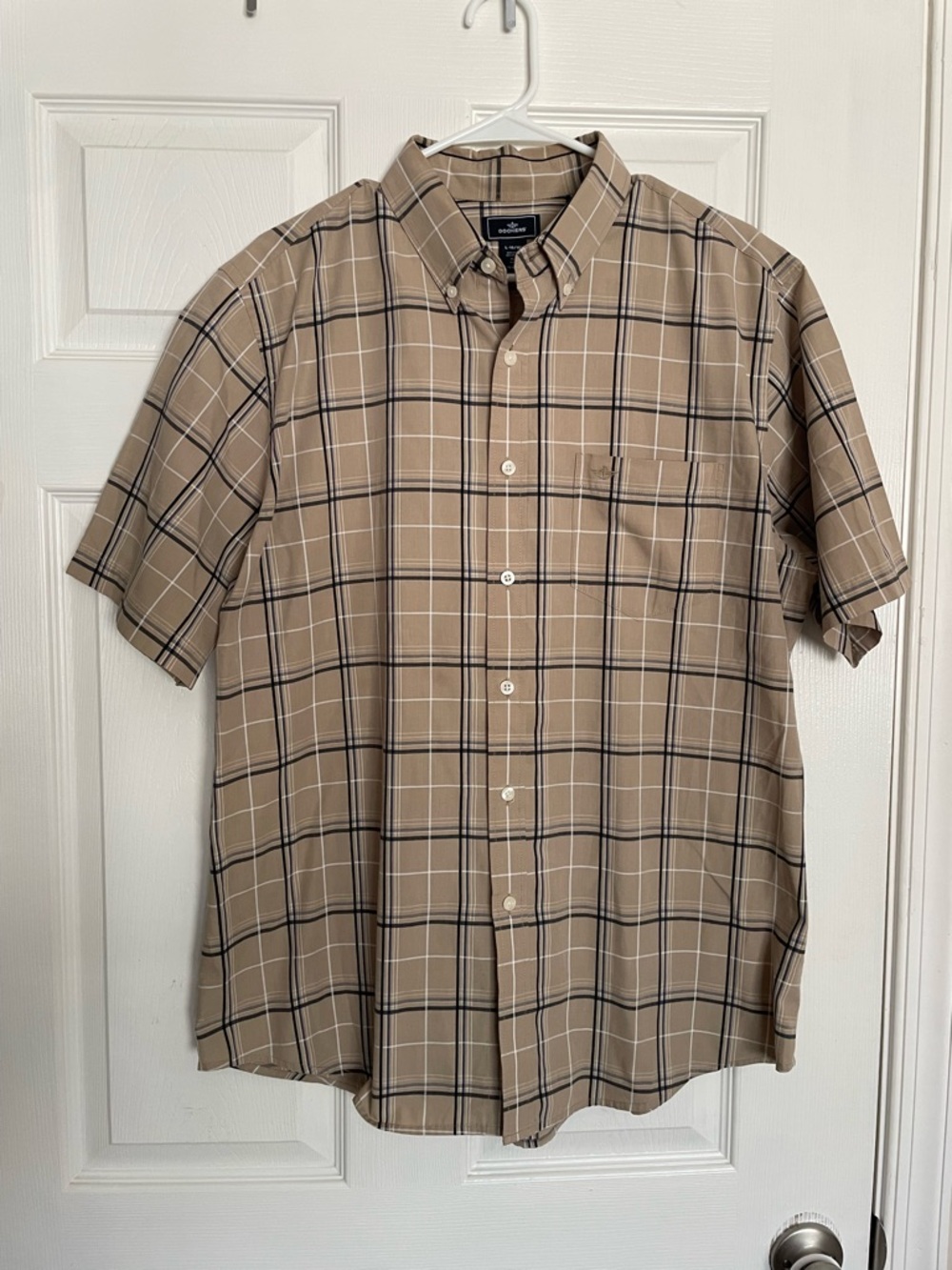 Dockers Men's Large 16/16.5 Tan Plaid Short-Sleeve Button-Down Shirt